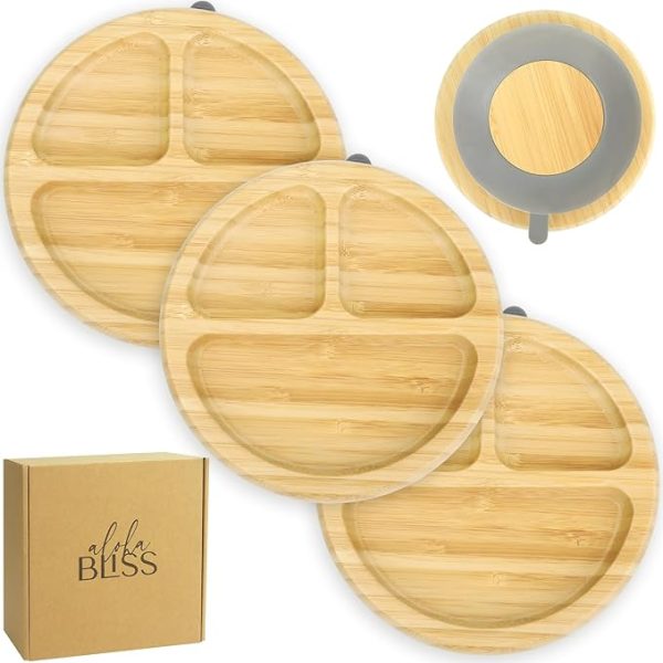3PCS Bamboo Suction Plates for Babies